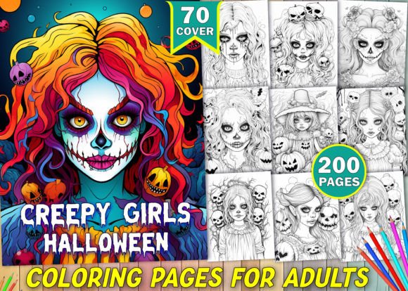 200 Creepy Girl Halloween Coloring Pages